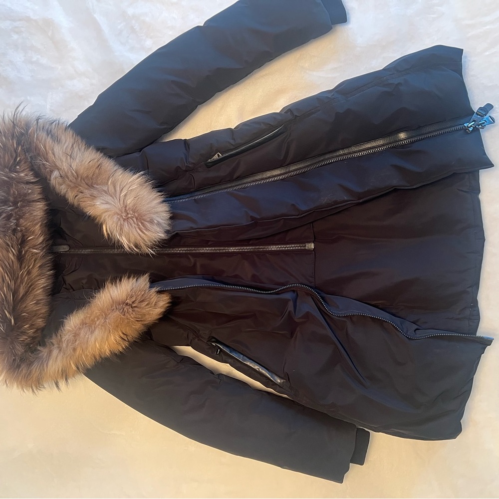 Black Puffer Coat with Faux Fur Hood - Picture 2 of 7